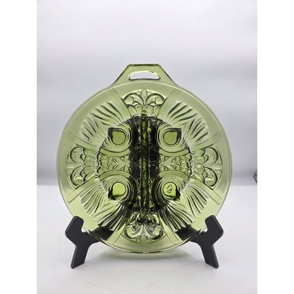 Vintage Indiana Glass Killarney Avocado Green 8" Divided Relish Dish Handle - Picture 1 of 10
